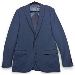 American Tall Blazer Mens L Navy Blue Unstructured Knit Stretch Modern Career
